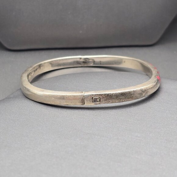 Taxco Sterling Silver Red Coral Inlay Bracelet Hinged Bangle 7" Modernist VTG - Picture 5 of 12